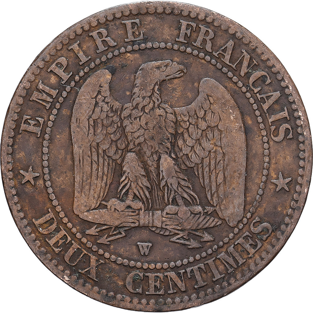 France, Napoleon III, 2 Centimes, 1855, Lille, Bronze, VF(30-35), Gadoury:103