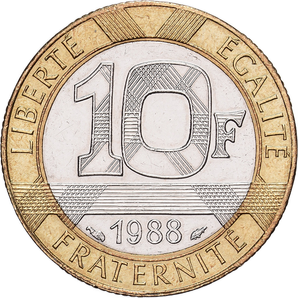 France, 10 Francs, Génie, 1988, Paris, Bi-Metallic, AU(55-58), Gadoury:827