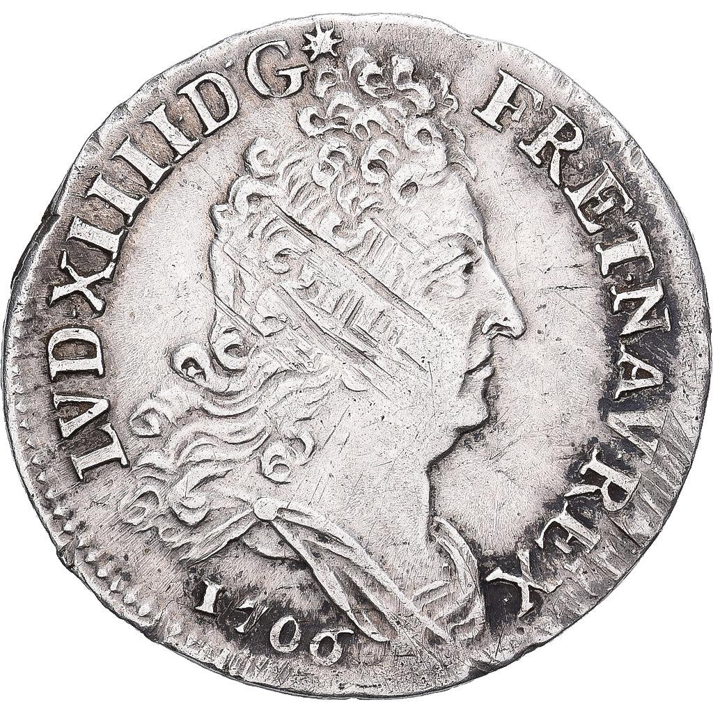 França, Louis XIV,10 Sols aux insignes, 1706, Paris, Prata