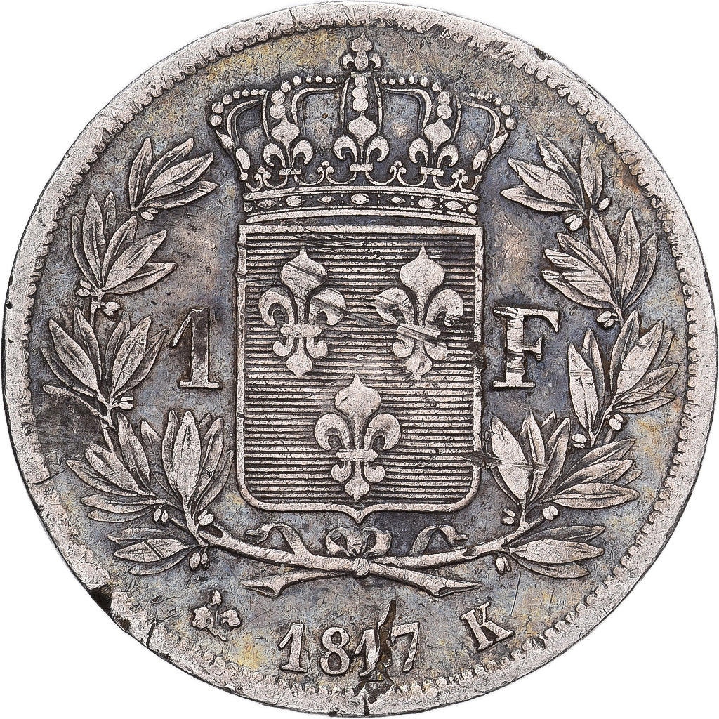 France, Louis XVIII, Franc, 1817, Bordeaux, Silver, VF(30-35), Gadoury:449