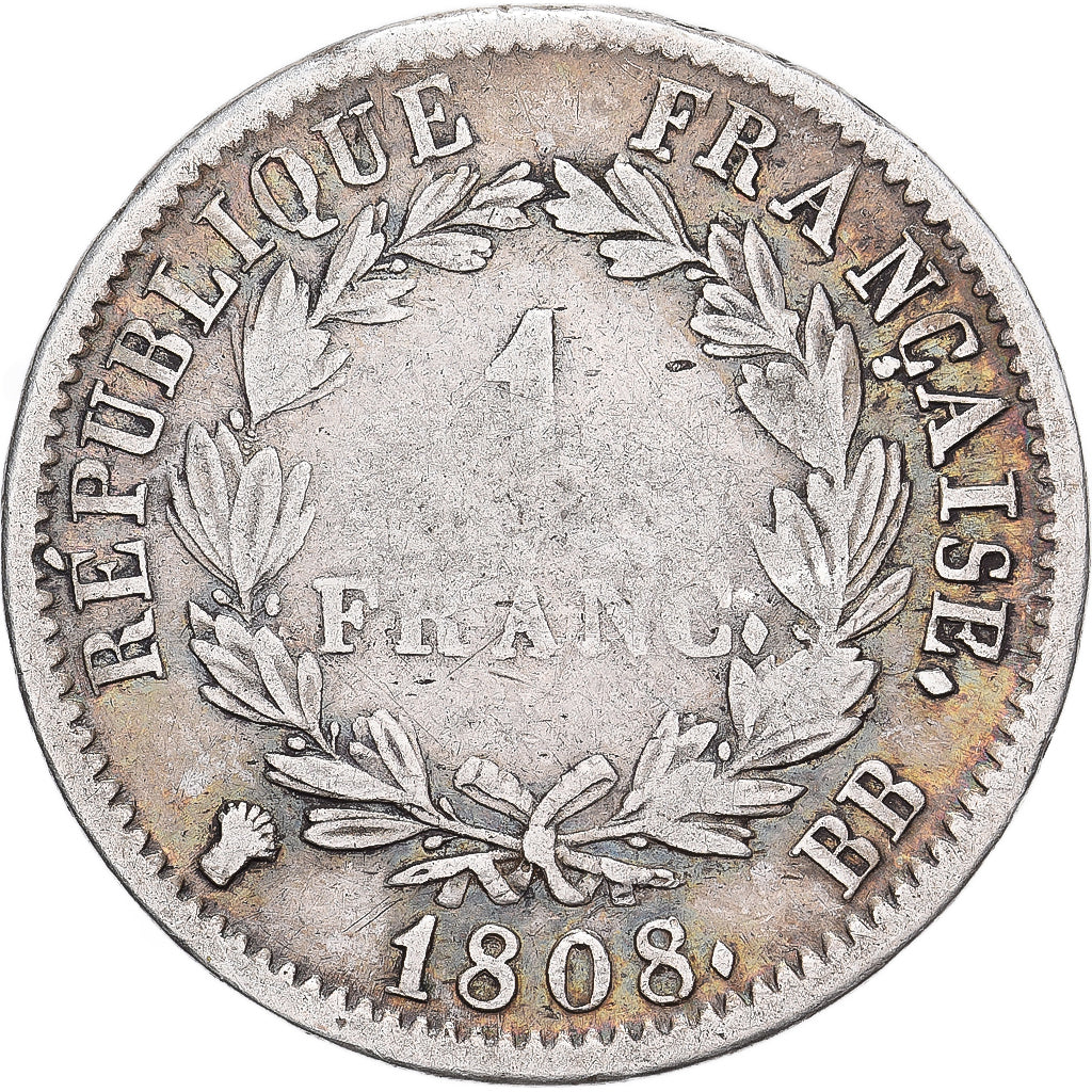 Frankreich, Napoleon I, Franc, 1808, Strasbourg, Silber, S+, Gadoury:446