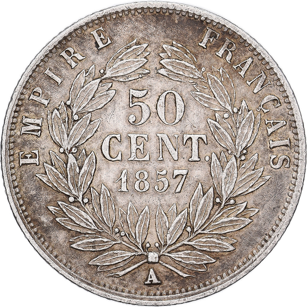 France, Napoleon III, 50 Centimes, 1857, Paris, Silver, EF(40-45), Gadoury:414