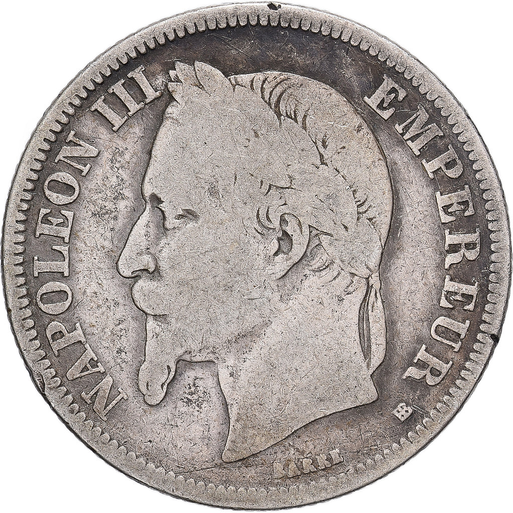 Francia, Napoleon III, 2 Francs, 1866, Strasbourg, Plata, BC+, Gadoury:527