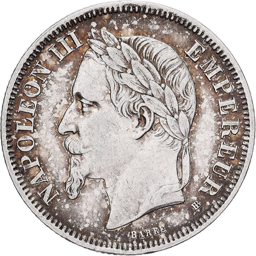 Francia, Napoleon III, 2 Francs, 1866, Strasbourg, Argento, BB, Gadoury:527
