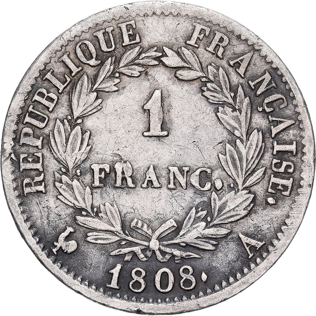 France, Napoleon I, Franc, 1808, Paris, Silver, EF(40-45), Gadoury:446, KM:682.1
