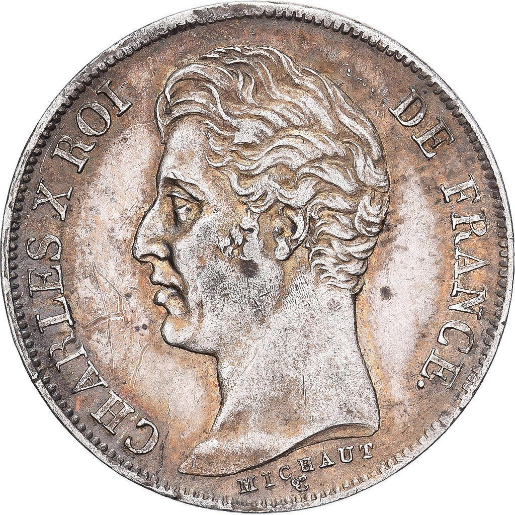Francja, Charles X, Franc, 1827, Paris, Srebro, EF(40-45), Gadoury:450, KM:724.1