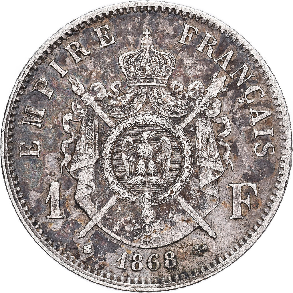 Francia, Napoleon III, Franc, 1868, Strasbourg, Argento, MB+, Gadoury:463