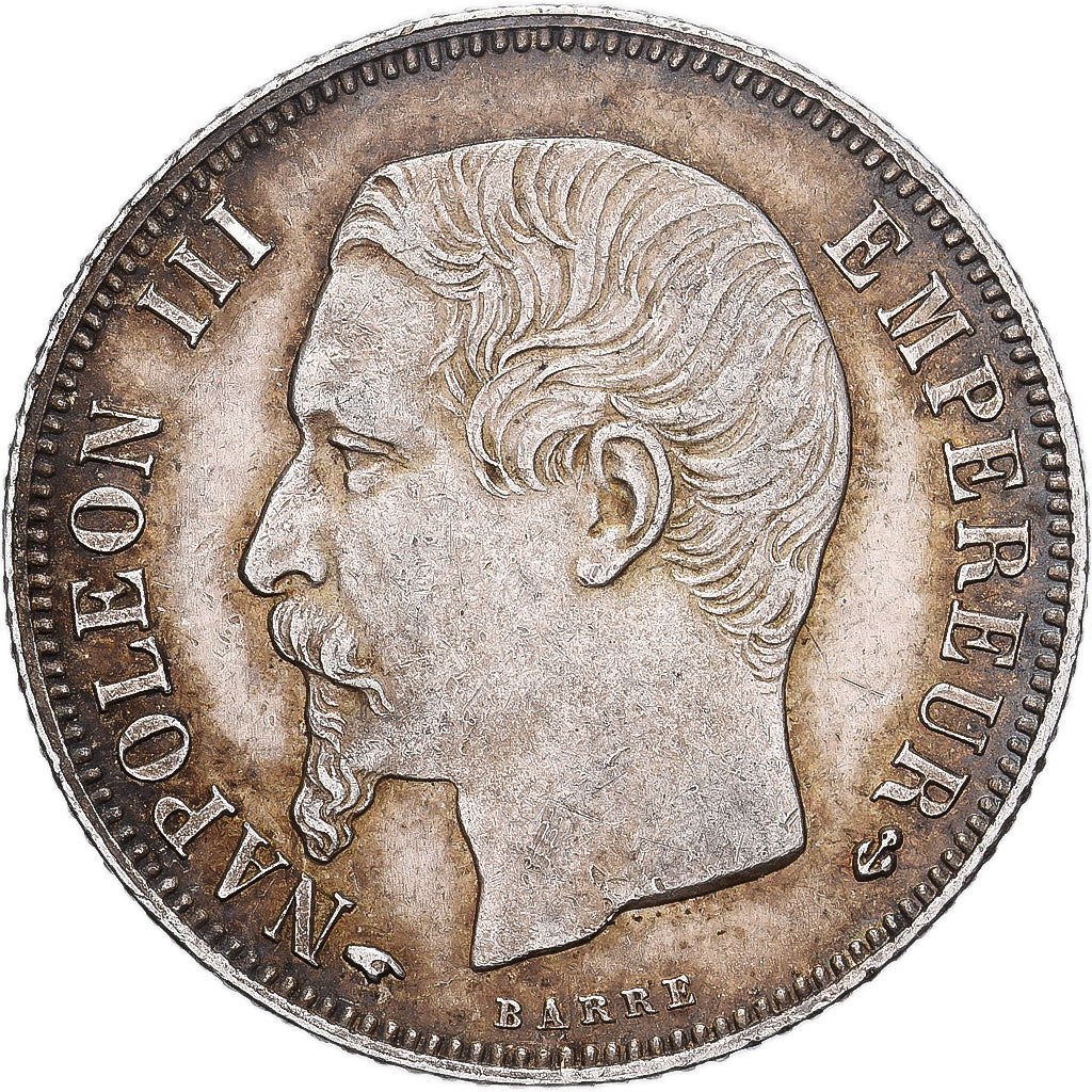 France, Napoleon III, Franc, 1860, Paris, Main, Silver, AU(50-53), Gadoury:460