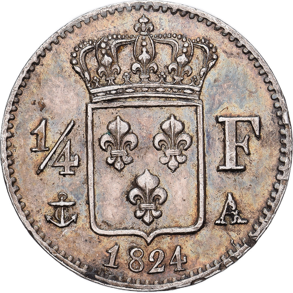 Frankrijk, Louis XVIII, 1/4 Franc, 1824, Paris, Zilver, ZF+, Gadoury:352