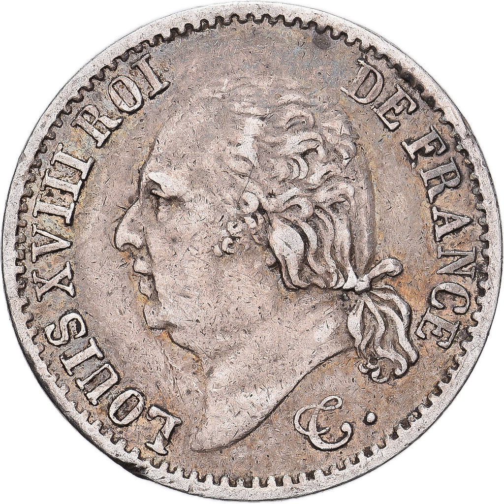 Francia, Louis XVIII, 1/4 Franc, 1823, Paris, Plata, MBC+, Gadoury:352, KM:714.1