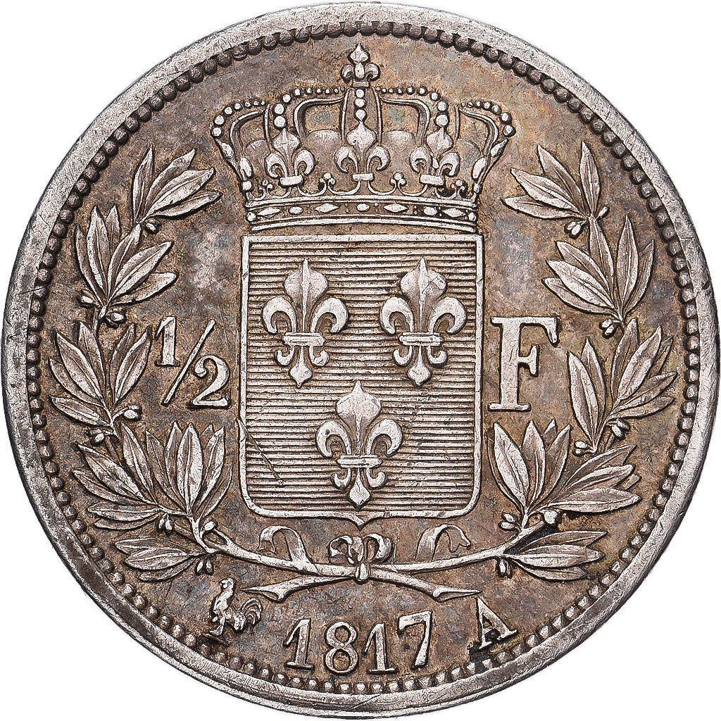 Francia, Louis XVIII, 1/2 Franc, 1817, Paris, Argento, BB, Gadoury:401, KM:708.1