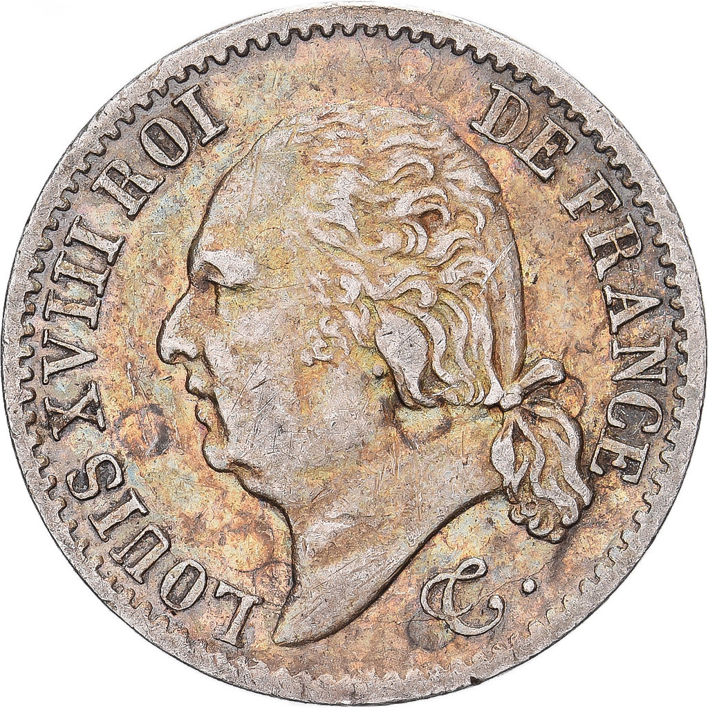 Francia, Louis XVIII, 1/4 Franc, 1817, Paris, Plata, MBC+, KM:714.1
