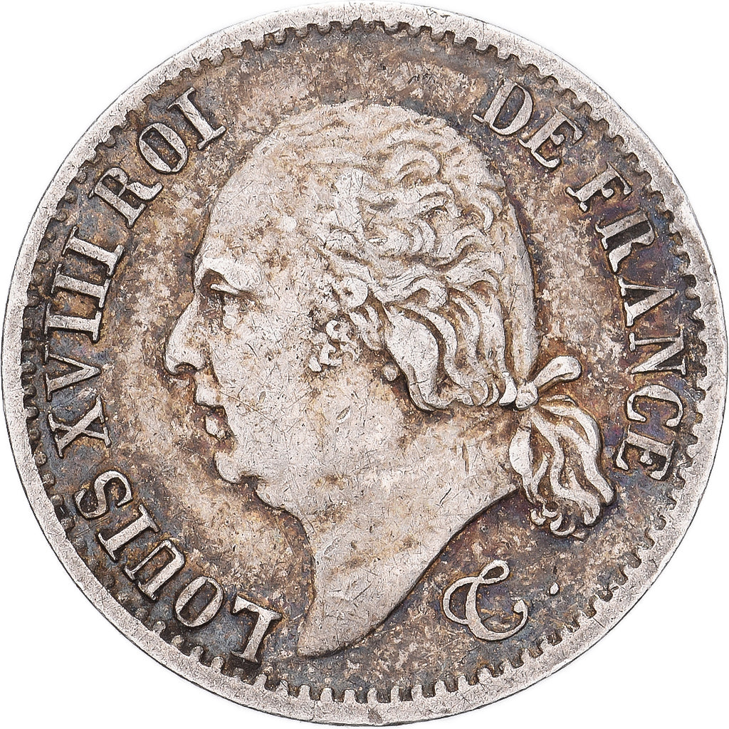 Francia, Louis XVIII, 1/4 Franc, 1823, Lille, Argento, BB, Gadoury:352