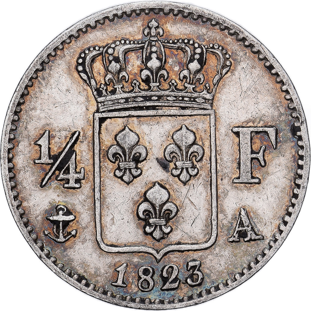 Frankrijk, Louis XVIII, 1/4 Franc, 1823, Paris, Zilver, ZF, Gadoury:352