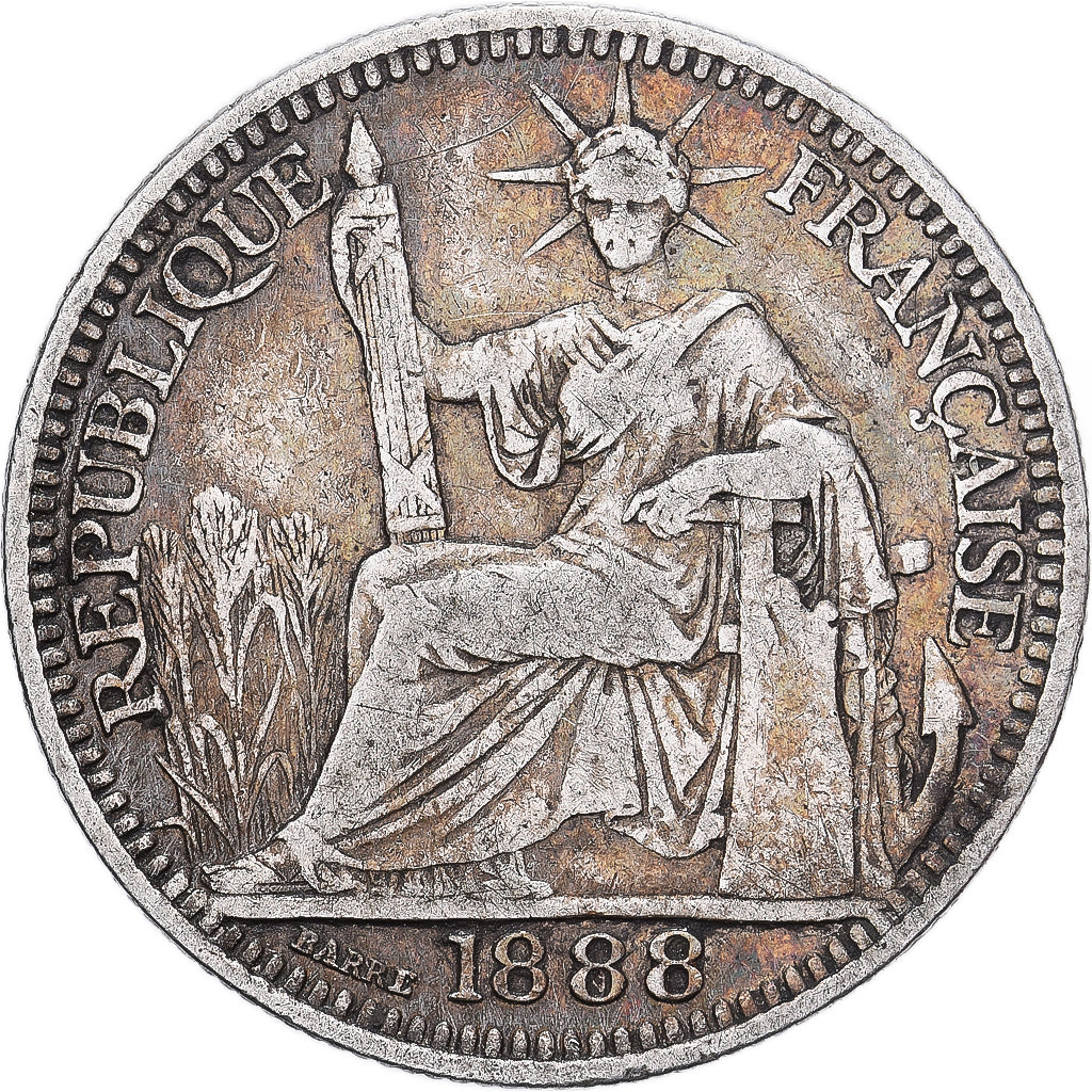 Indochina Francesa, 10 Cents, 1888, Paris, Prata, EF(40-45), Lecompte:130, KM:2