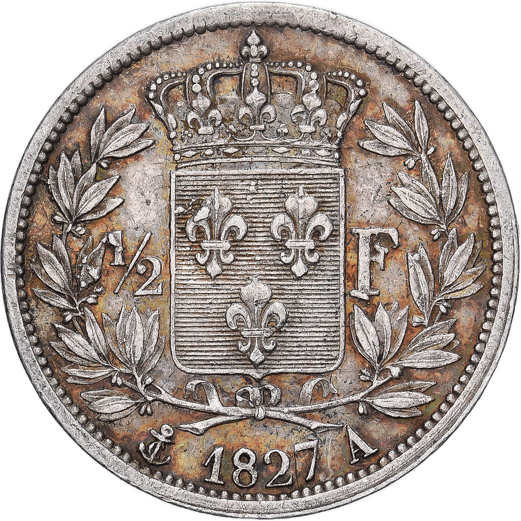 Francia, Charles X, 1/2 Franc, 1827, Paris, Argento, BB+, Gadoury:402, KM:723.1