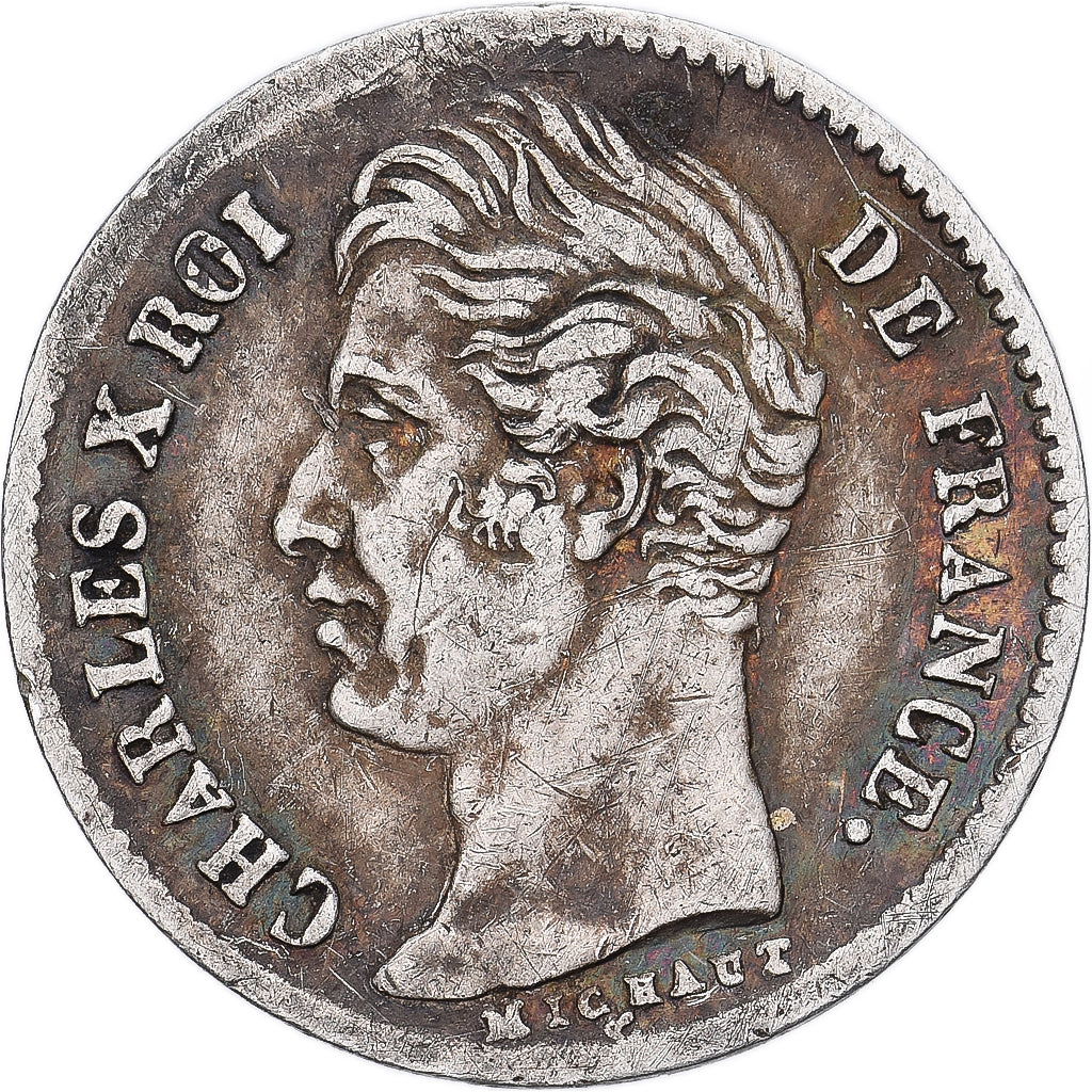 Francia, Charles X, 1/4 Franc, 1829, Lyon, Plata, BC+, Gadoury:353, KM:722.4