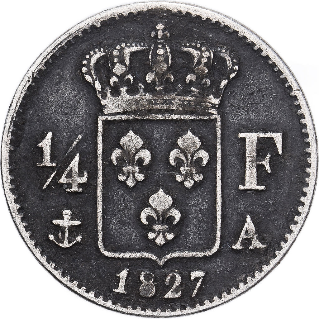 Francja, Charles X, 1/4 Franc, 1827, Paris, Srebro, EF(40-45), Gadoury:353