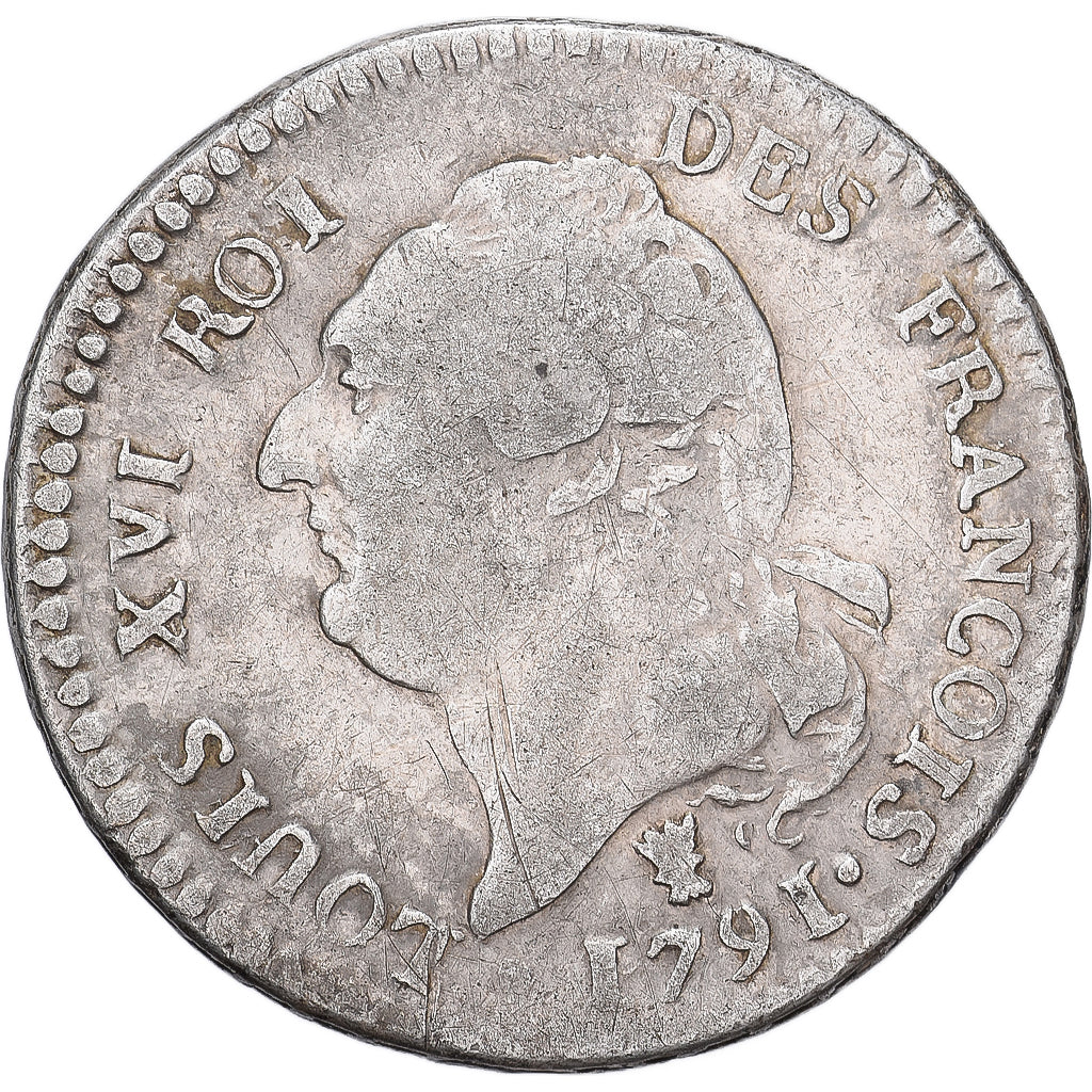 Francia, Louis XVI, 15 Sols, 1/8 ECU, 1791, Limoges, 1er sem, Argento, MB+