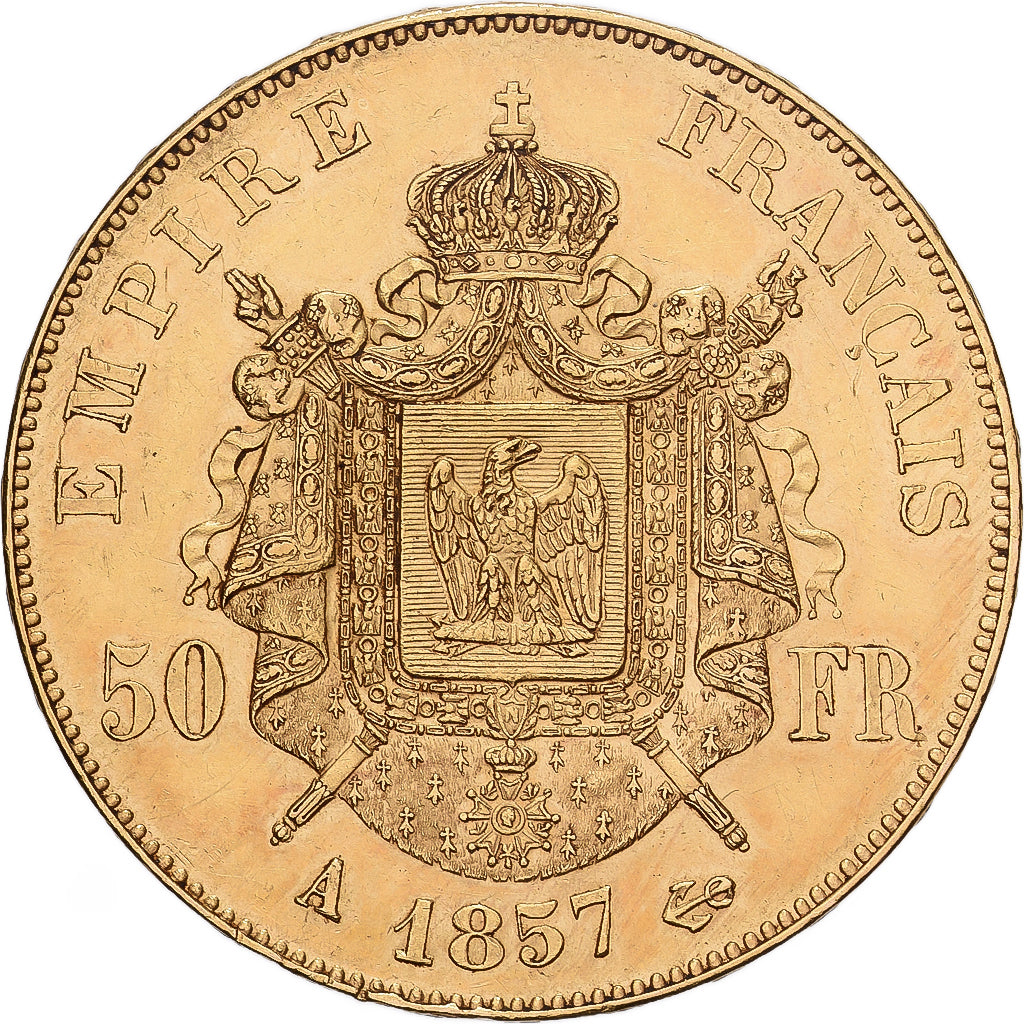 France, Napoleon III, 50 Francs, 1857, Paris, Gold, AU(55-58), Gadoury:1111