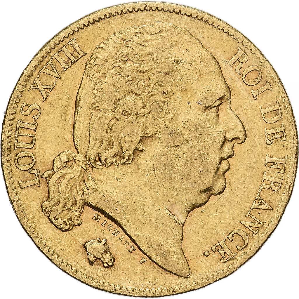 Francia, Louis XVIII, 20 Francs, 1817, Bayonne, Oro, BC+, Gadoury:1028, KM:712.5