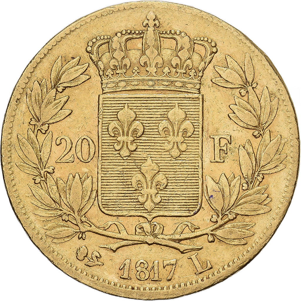 Francia, Louis XVIII, 20 Francs, 1817, Bayonne, Oro, BC+, Gadoury:1028, KM:712.5