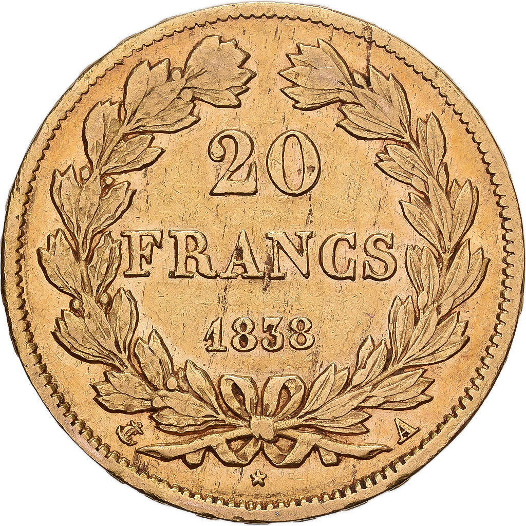 Francia, Louis Philippe I, 20 Francs, 1838, Paris, Oro, BC+, Gadoury:1031