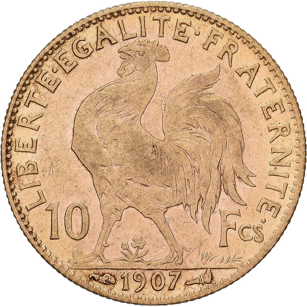 France, 10 Francs, Marianne, 1907, Paris, Gold, EF(40-45), Gadoury:1017, KM:846