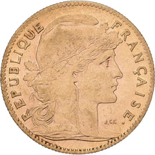 França, 10 Francs, Marianne, 1908, Paris, Dourado, EF(40-45), Gadoury:1017