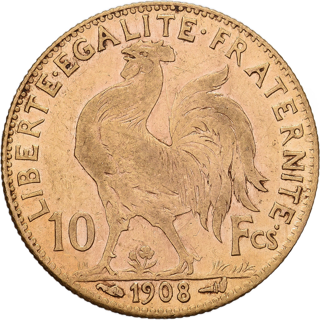 Francia, 10 Francs, Marianne, 1908, Paris, Oro, MBC, Gadoury:1017, KM:846