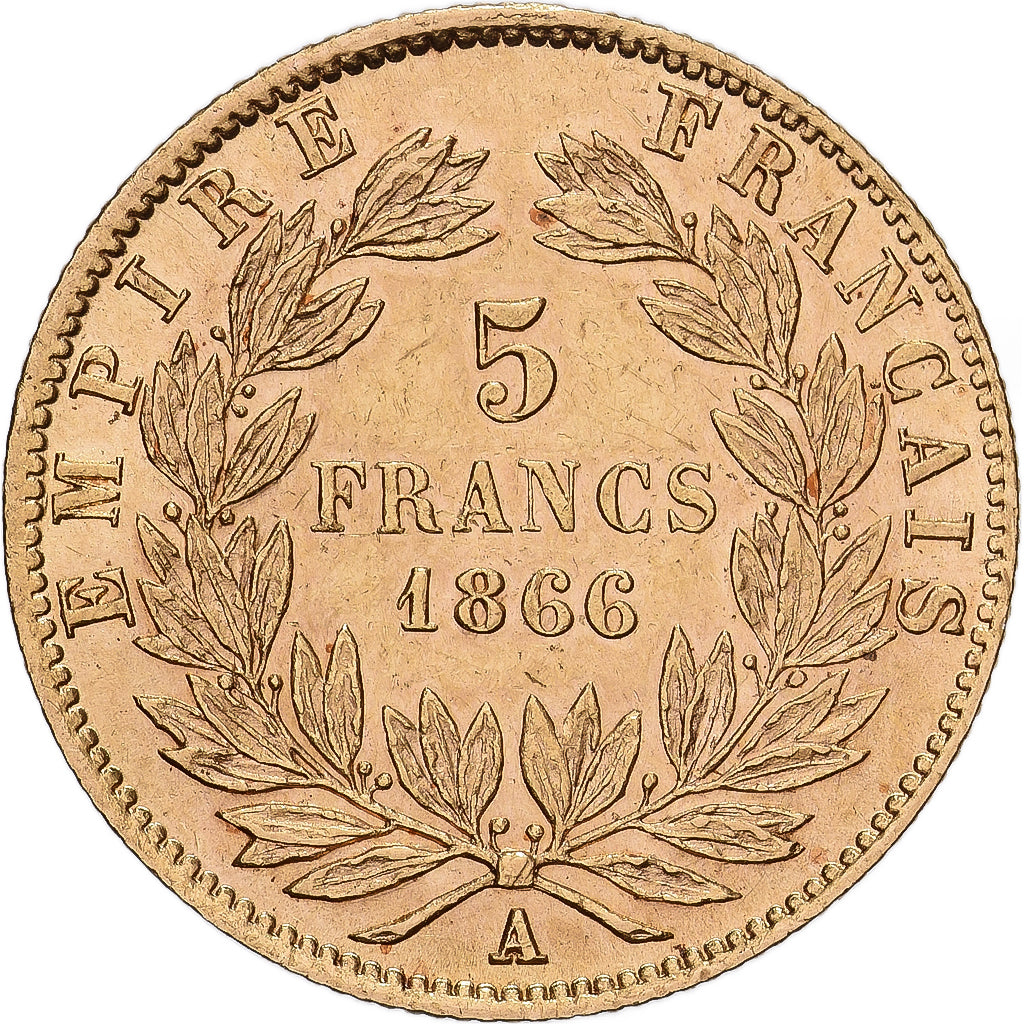 Francia, Napoleon III, 5 Francs, 1866, Paris, Oro, SPL-, Gadoury:1002, KM:803.1