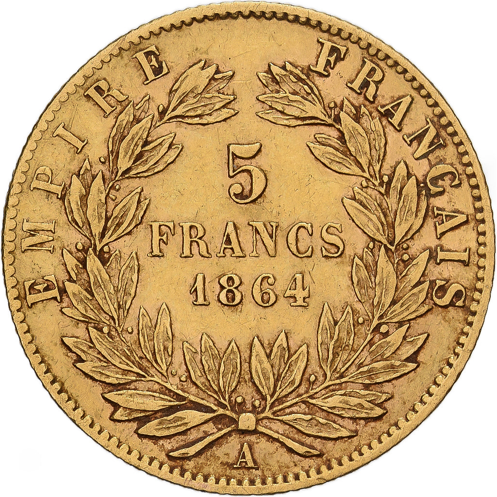 Frankreich, Napoleon III, 5 Francs, 1864, Paris, Gold, SS, Gadoury:1002
