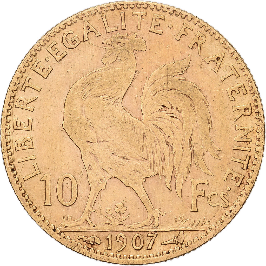 France, 10 Francs, Marianne, 1907, Paris, Gold, EF(40-45), Gadoury:1017, KM:846