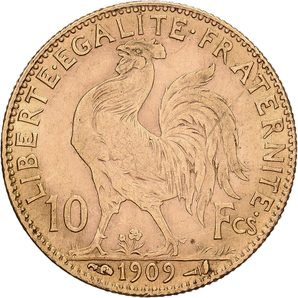 France, 10 Francs, Marianne, 1909, Paris, Gold, EF(40-45), Gadoury:1017, KM:846