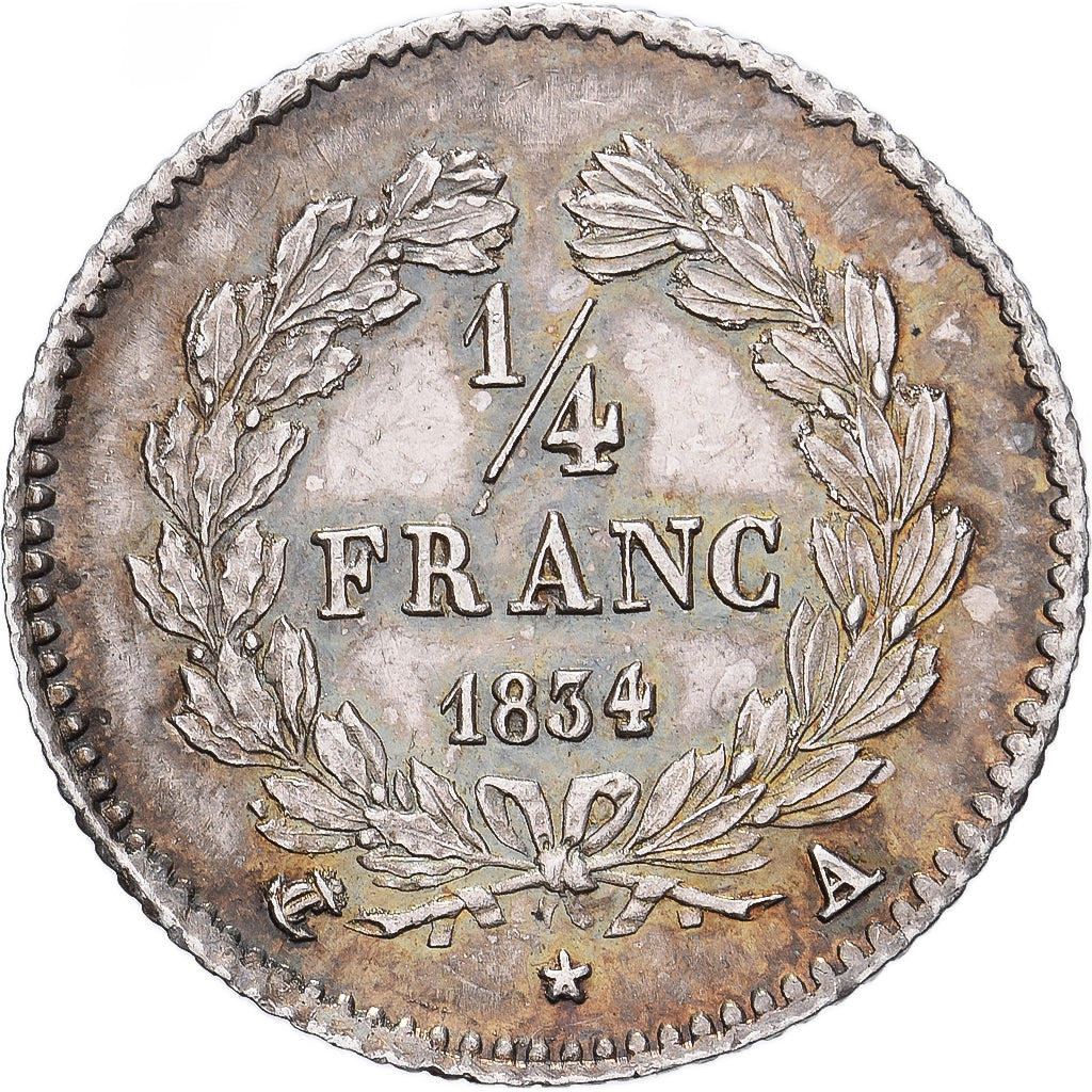 Francia, Louis Philippe I, 1/4 Franc, 1834, Paris, Plata, EBC, Gadoury:355