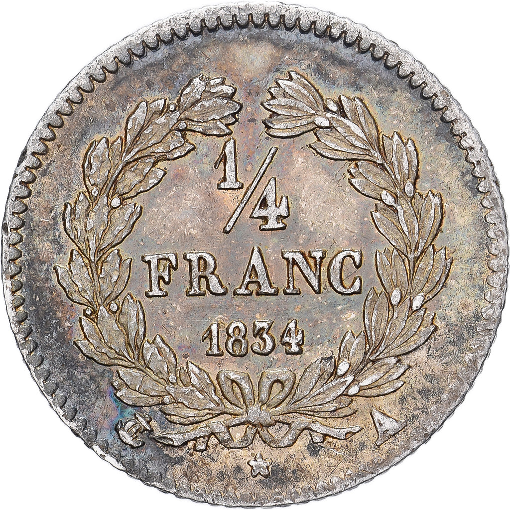Francia, Louis Philippe I, 1/4 Franc, 1834, Paris, Plata, EBC, Gadoury:355