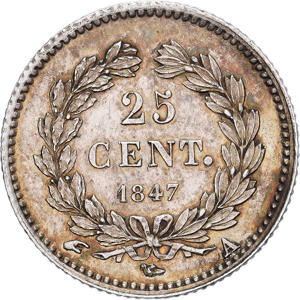 França, Louis Philippe I, 25 Centimes, 1847, Paris, Prata, AU(55-58)