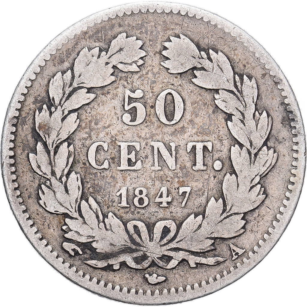 France, Louis-Philippe Ier, 50 Centimes, 1847, Paris, Argent, TB+, Gadoury:410