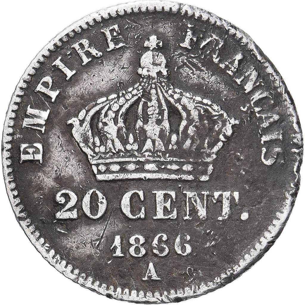France, Napoleon III, 20 Centimes, 1866, Paris, Silver, VF(30-35), Gadoury:308