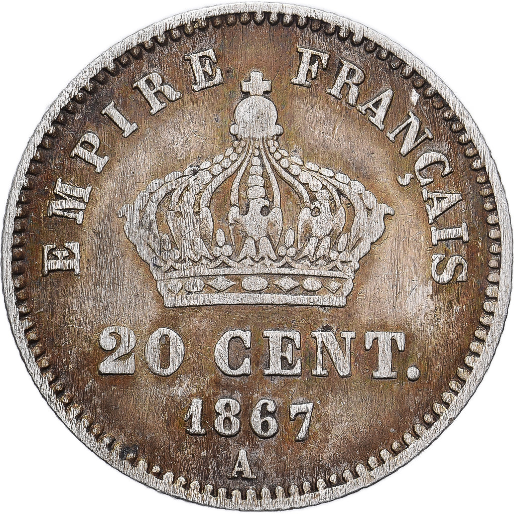 France, Napoleon III, 20 Centimes, 1867, Paris, Silver, VF(30-35), Gadoury:309