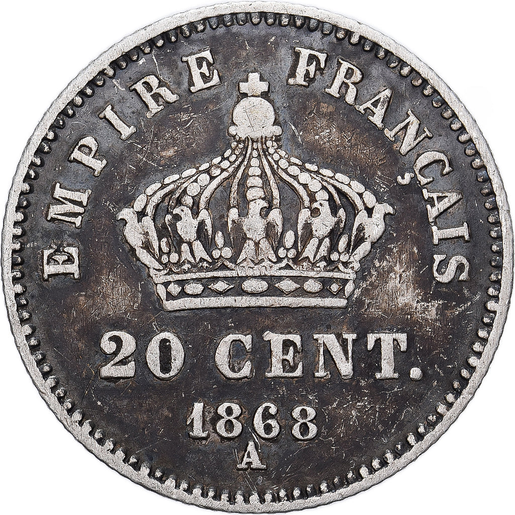France, Napoleon III, 20 Centimes, 1868, Paris, Silver, VF(30-35), Gadoury:309