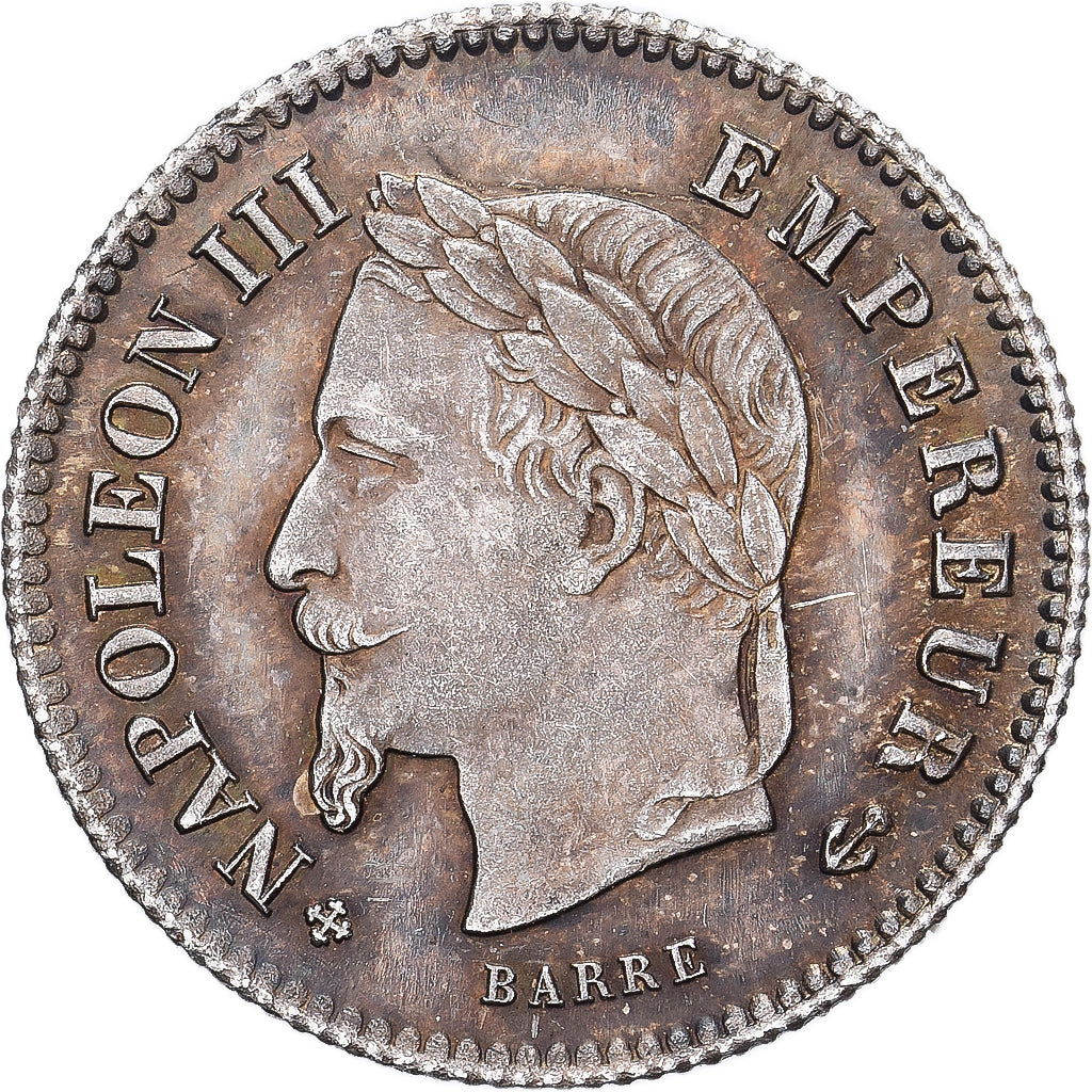 France, Napoleon III, 20 Centimes, 1867, Strasbourg, Silver, AU(50-53)