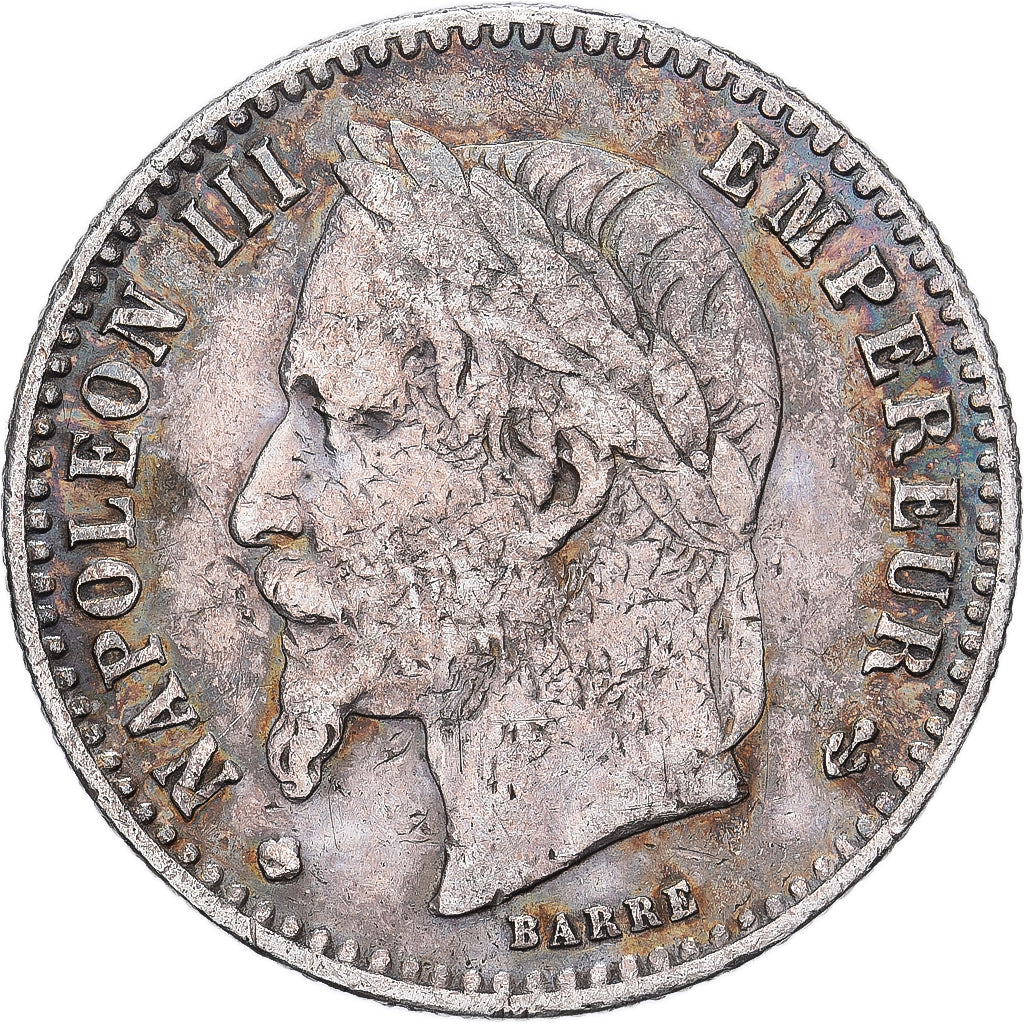 Francja, Napoleon III, 50 Centimes, 1865, Strasbourg, Srebro, VF(30-35)