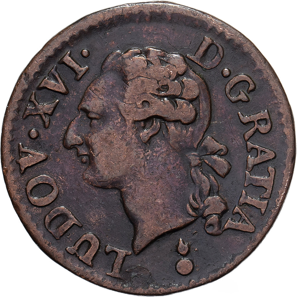 France, Louis XVI, Liard, 1786, Metz, Copper, VF(30-35), Gadoury:348, KM:585.2