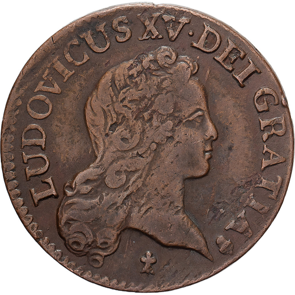 Francia, Louis XV, 1/2 Sol, buste enfantin, 1721, Reims, Cobre, BC+
