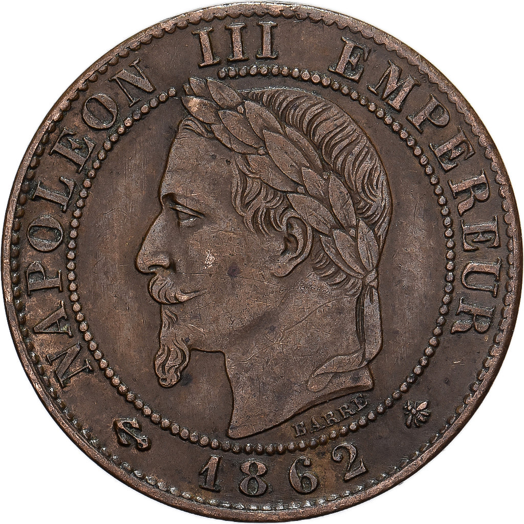 França, Napoleon III, Centime, 1862, Paris, Bronze, AU(50-53), Gadoury:87