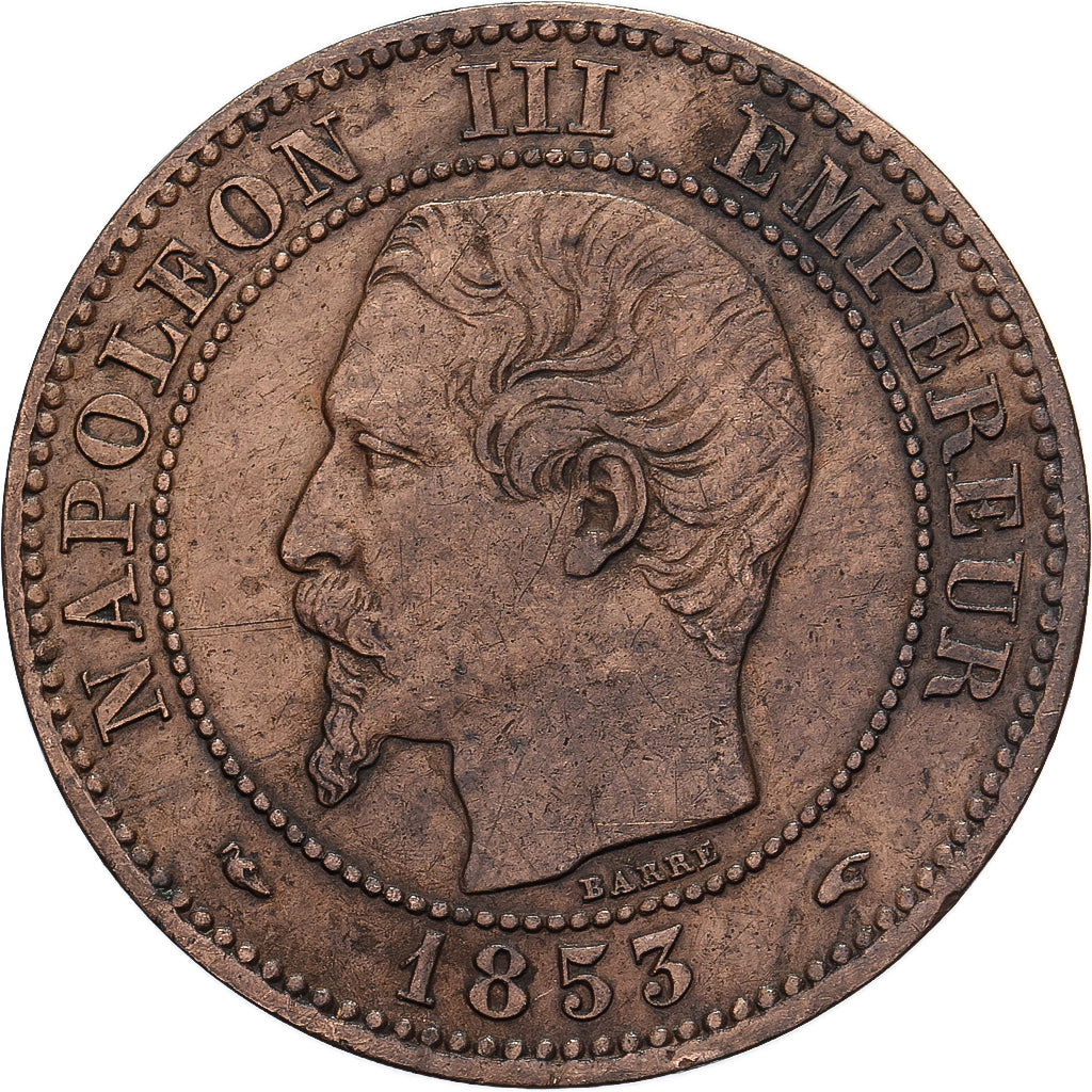 Francia, Napoleon III, 2 Centimes, 1853, Paris, Bronce, BC+, Gadoury:103