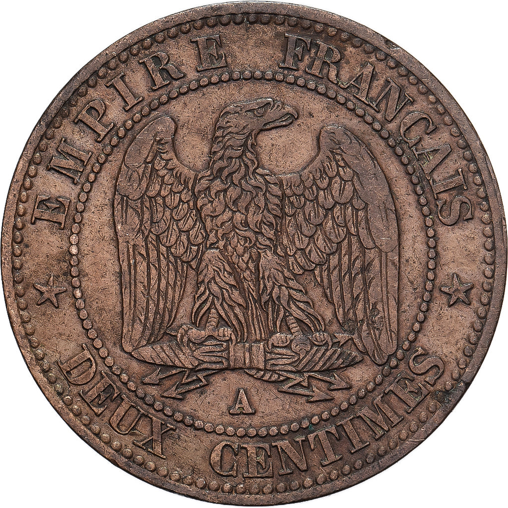 Francia, Napoleon III, 2 Centimes, 1853, Paris, Bronce, BC+, Gadoury:103