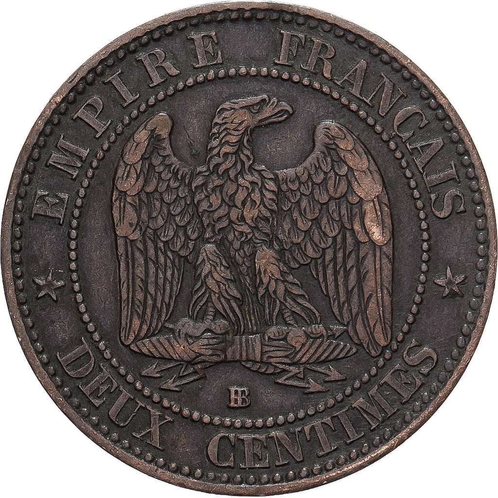 Francja, Napoleon III, 2 Centimes, 1856, Strasbourg, Brązowy, EF(40-45)