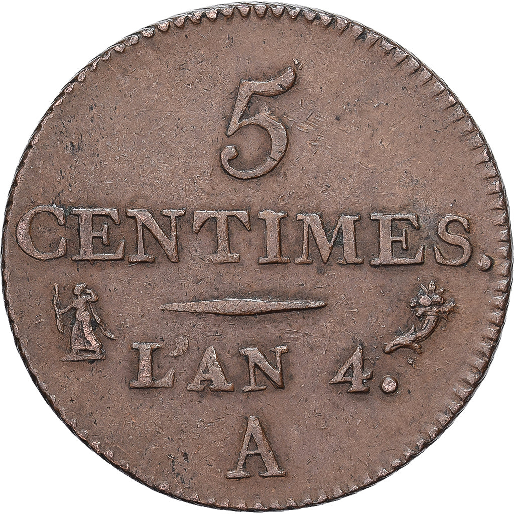 Francia, 5 Centimes, Dupré, 1792 / AN 4, Paris, Bronce, MBC+, Gadoury:124